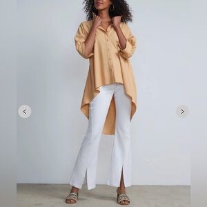 NY&Co linen blend cocoon high low button front oversized shirt size XL
